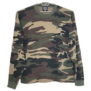 Vintage Y2K Southpole Mens Shirt 2XL / 3XL Camo Waffle Knit Thermal Long Sleeve